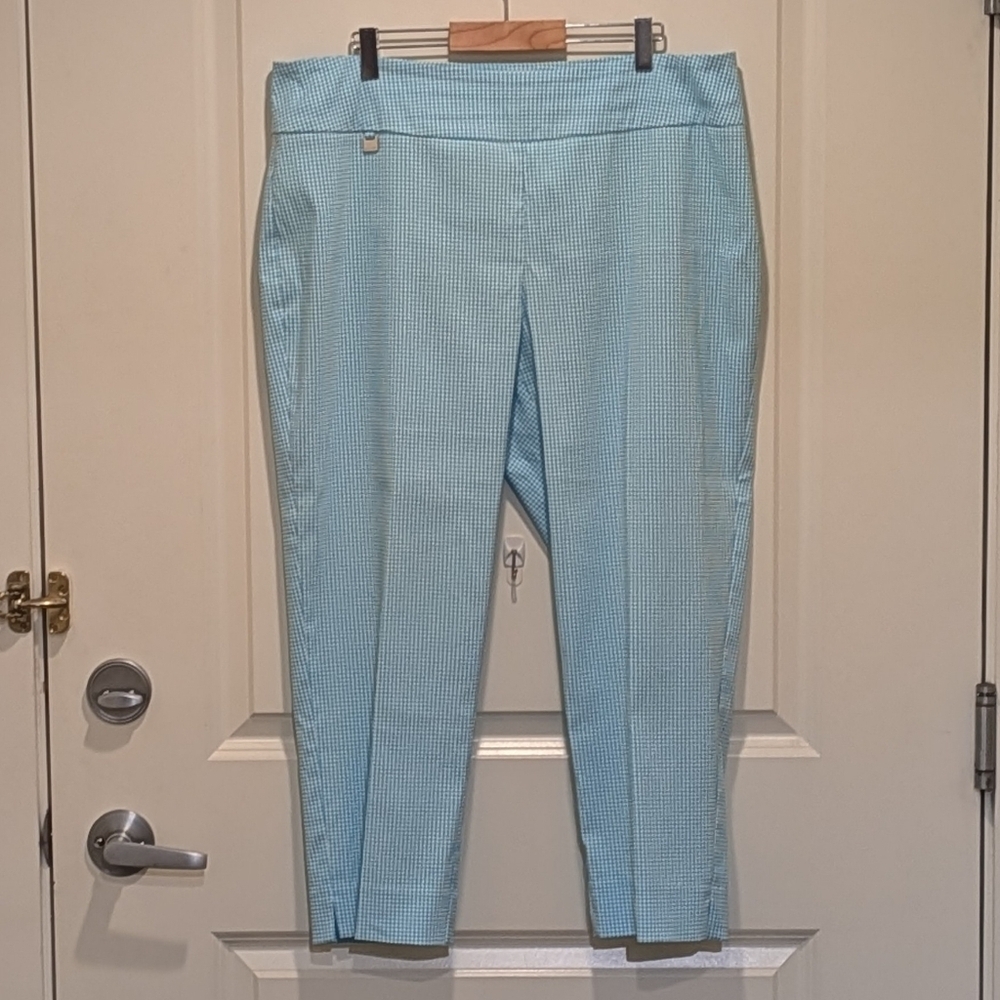 3/$30 EUC SC Montreal 14 Turquoise Gingham Stretch Pants